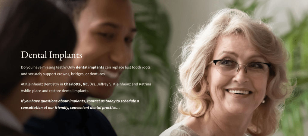 screenshot of dental implants webpage